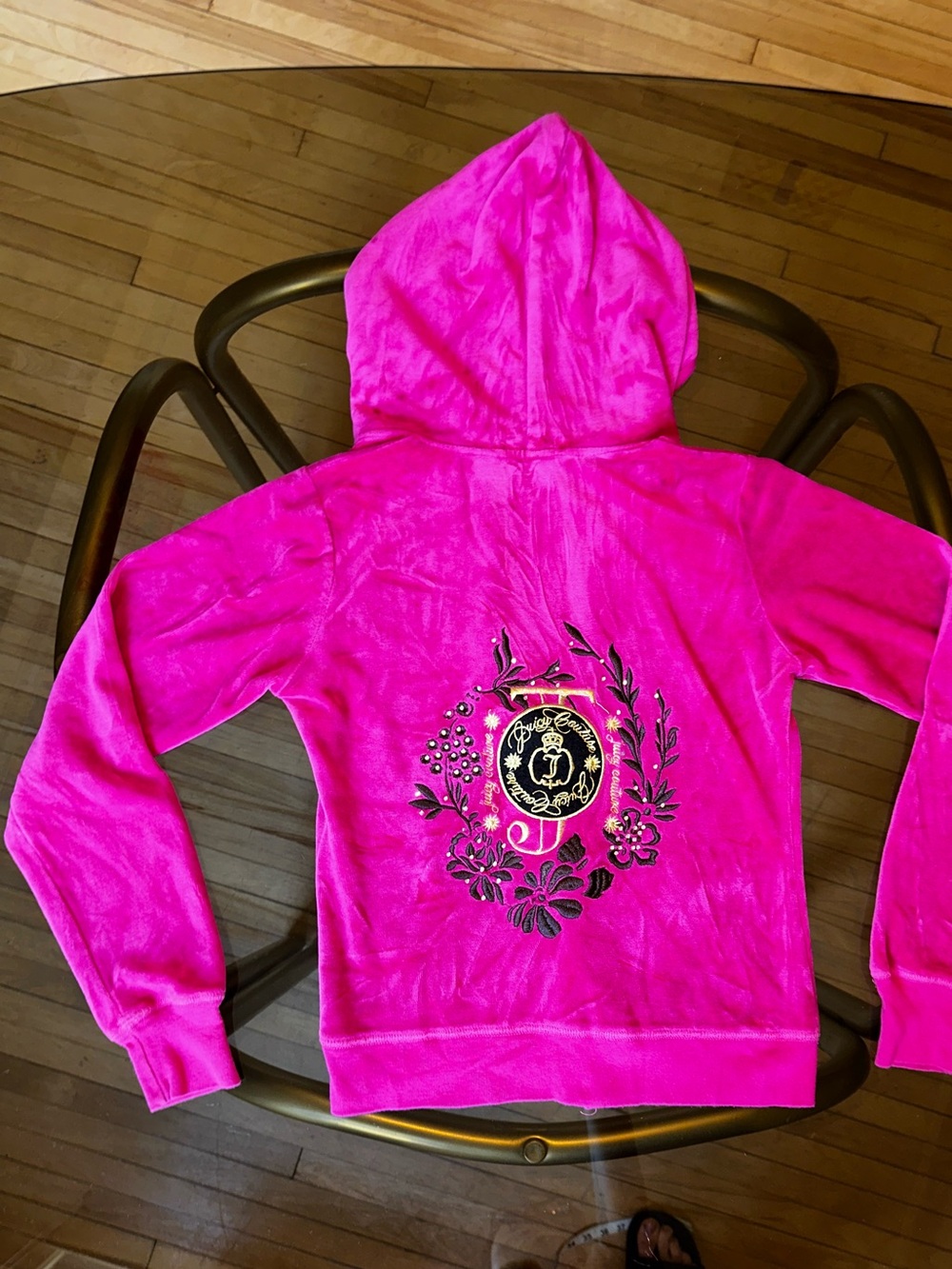 Juicy Couture Hot Pink Velour Zip-Up Hoodie with Crest - 2005/06 - Size M